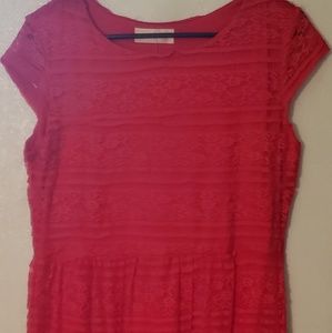 Vintage Red Lace Short Sleeved Dress